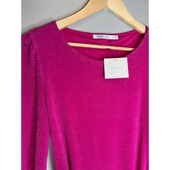 Fraiche By J Sparkle Pink GLITTER Mini Party Dress Belt holiday size Small tie - Picture 4 of 6